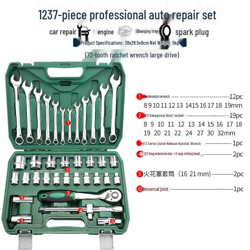 40-Piece Socket Set: Ratchet Wrench & Hex Key for Car/Motorcycle Repair