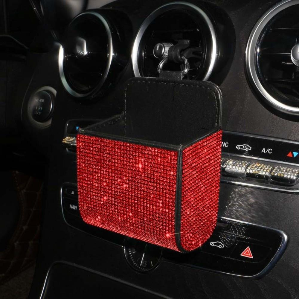 Shiny Sparkling Rhinestone Glitter Organizer Leather Vehicle Interior Accessory Vehicle Organizer