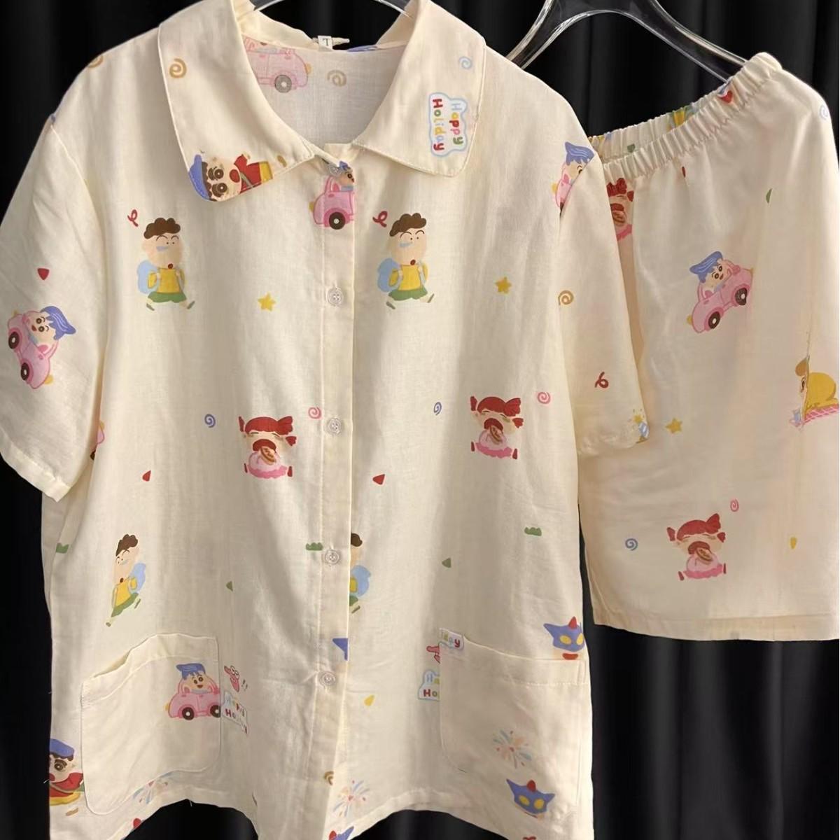 

Anime crayon Xiaoxin pajamas women s summer short-sleeved shorts cardigan two-piece set girl casual loose loungewear XXL