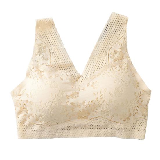 

Женский бюстгальтер с широкими бретелями, ажурный цветочный узор, бесшовный жилет, максимальный размер XXL абрикосовый