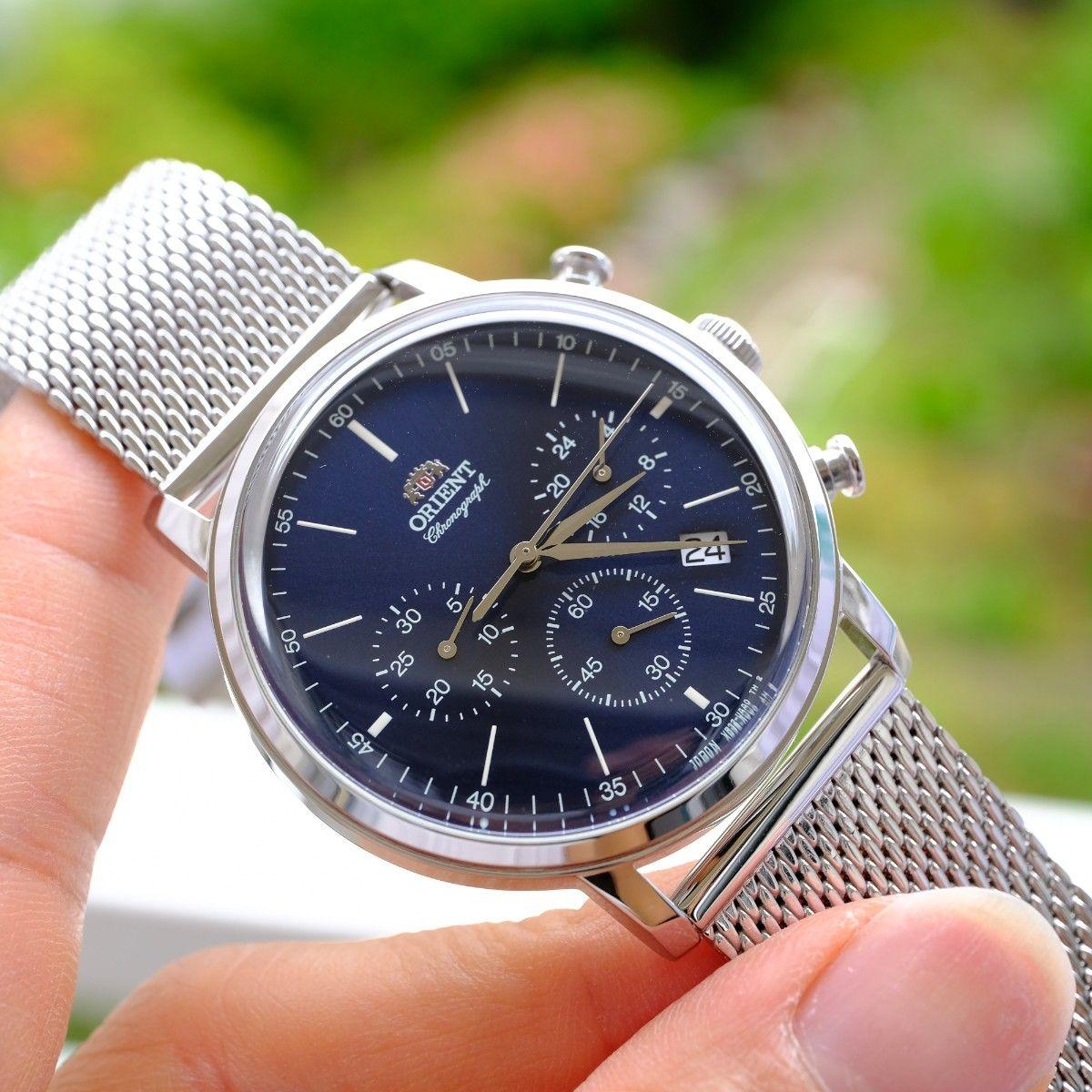 Used Super beautiful ORIENT Chronograph quartz wristwatch with mesh belt