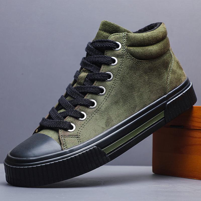 

Fashion Autumn Men Casual Shoes Suede Leather Warm Shoes Male Lace-up Flats Sneakers Platform British Business Party Dress Boots SS24918 44 зелёный