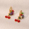 Colorful Butterfly Enamel Cherry Earrings: Pastoral Style, Light Luxury Ear Hoops for Women