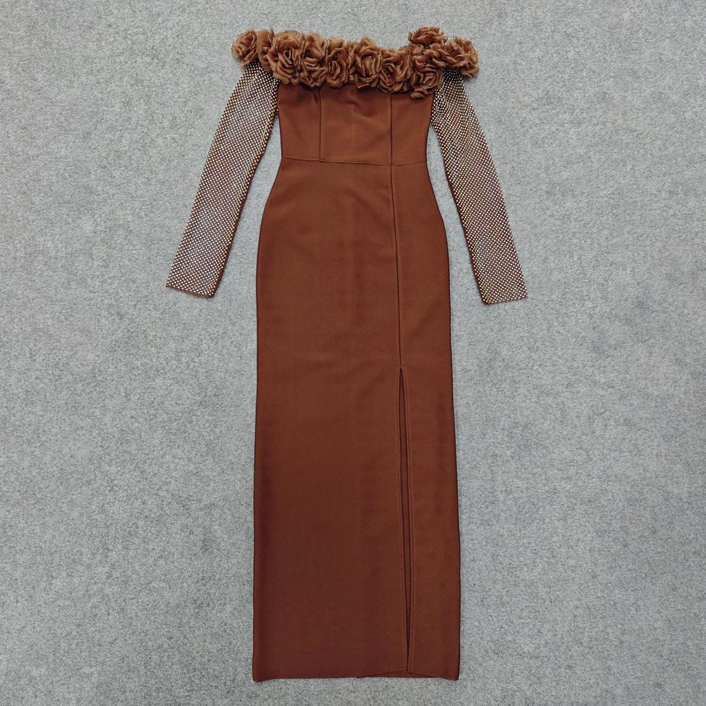 European & American Floral One-Shoulder Bodycon Evening Dress
