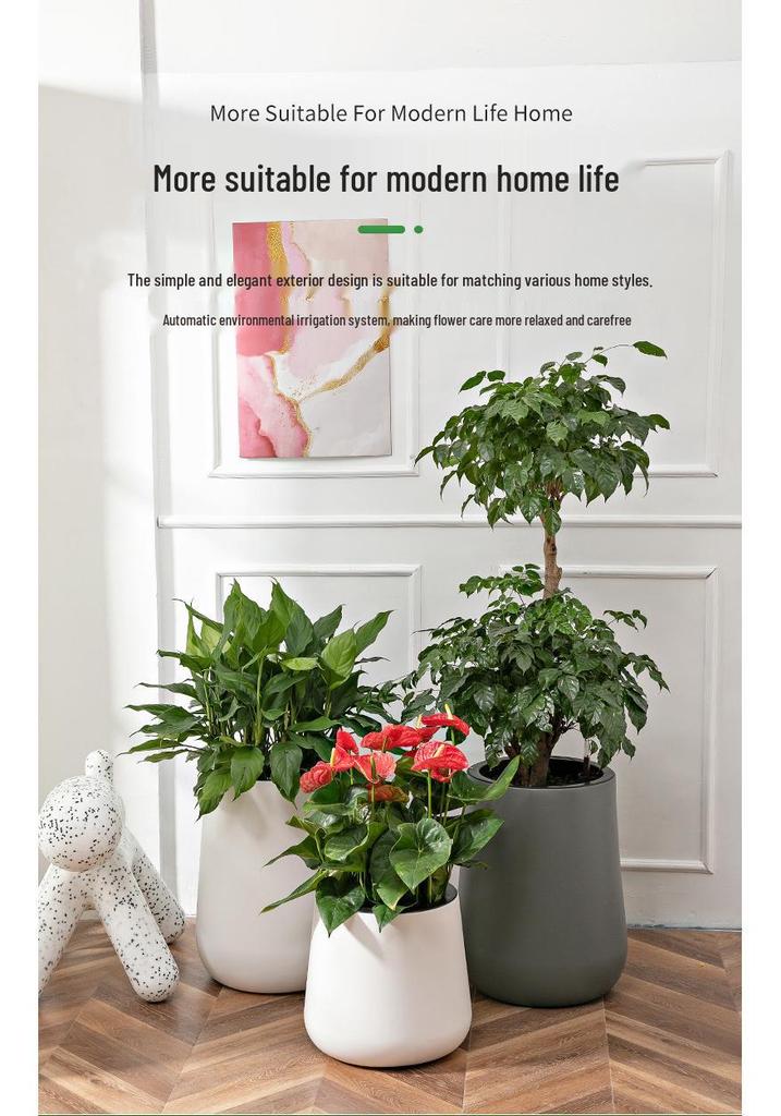Nordic Creative Self-Watering Large Round Rattan Style Indoor Flower Pot for Green Plants