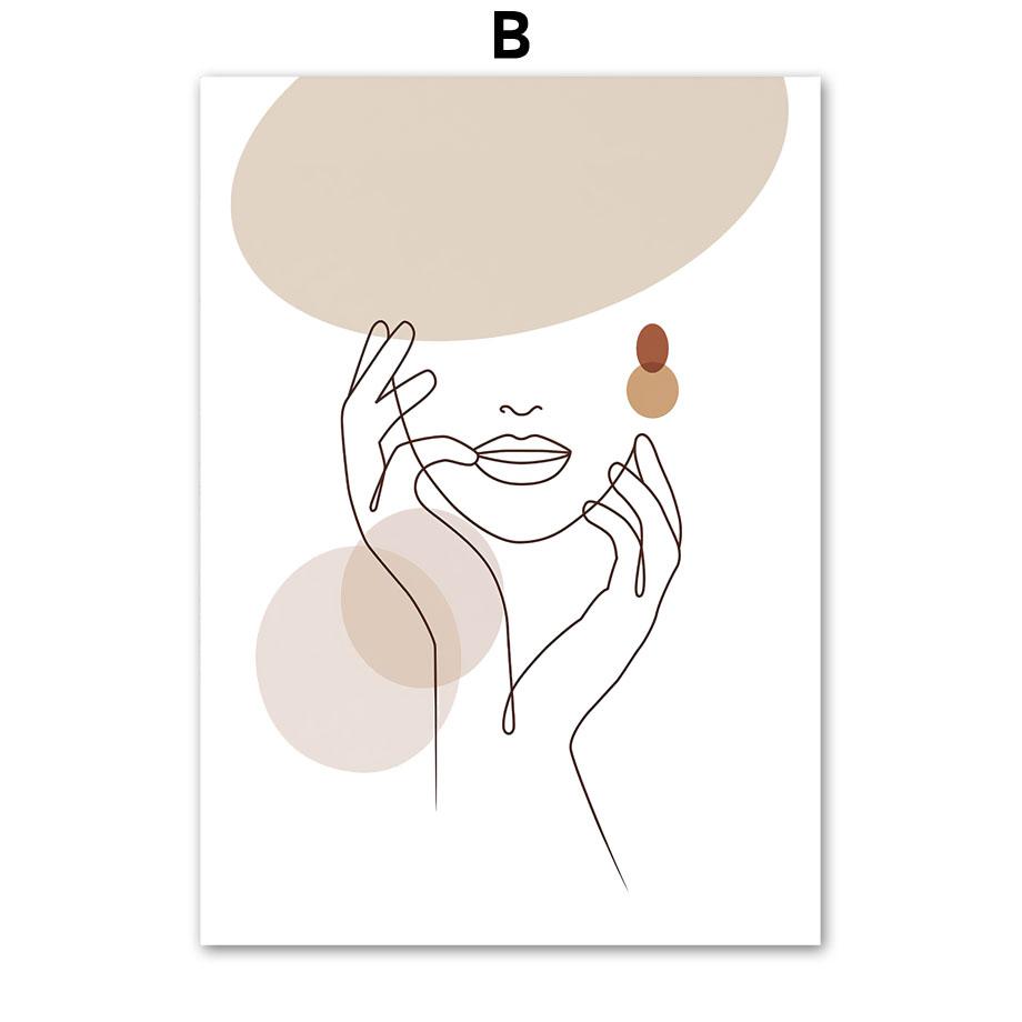Linie Mädchen Gesicht Hände Blätter Abstrakt Nordische Poster Und Drucke Wandkunst Leinwandmalerei Bilder Für Wohnzimmer Heimdekoration