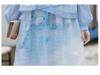 Spring & Autumn New Chinese Moon White/Blue Two-Piece Skirt Set for Women