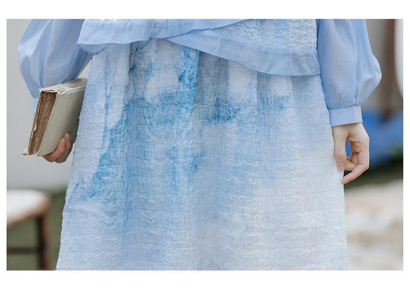 Spring & Autumn New Chinese Moon White/Blue Two-Piece Skirt Set for Women