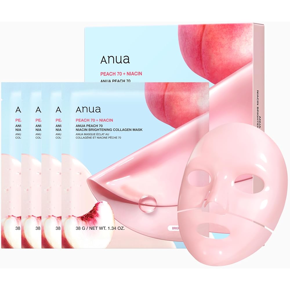 

Anua Peach Niacin Collagen Face Mask Pack 4 Sheets Hydrating Moisturizing Pore Care