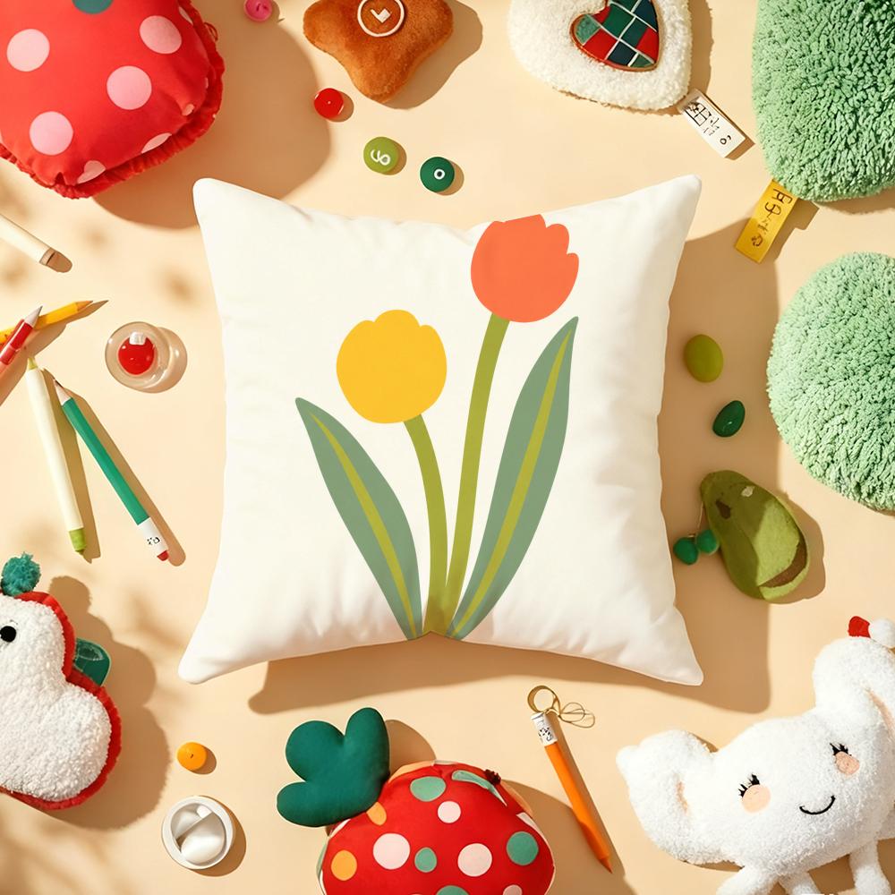 Tulip Flower Cushion Cover Soft Short Plush DoubleSided Printing Home Decor Machine Washable Pillow Case Gift
