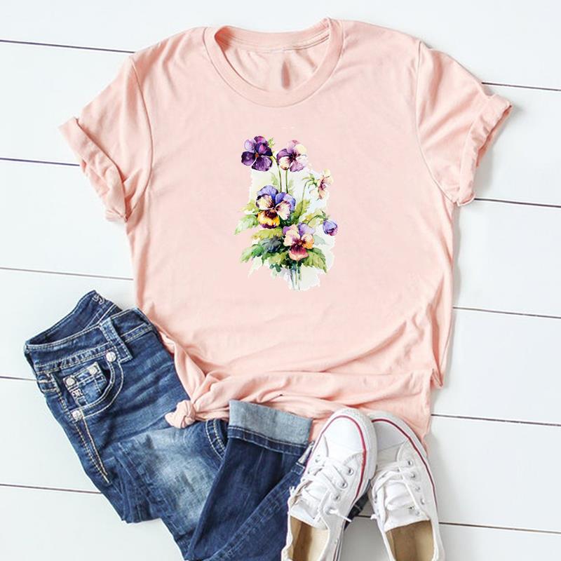 Blume Hübsches T-Shirt Oberteil Mode T-Shirt Kleidung 90er Süßer Stil Trend Lässig Kurzarm Damen Print Dame Weiblich Grafik T-Shirt