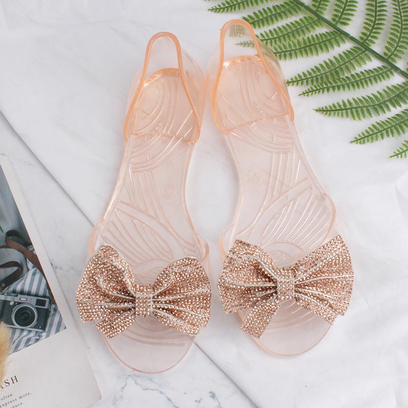 

Женские тапочки для улицы, весна и лето, новая обувь с открытым носком, уличные тапочки с бриллиантовым бантом и кристаллами 38