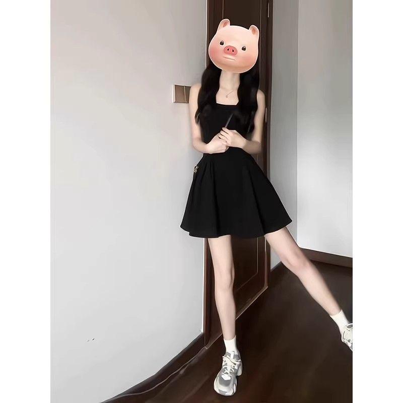 Women s French Hepburn Style Petite Spaghetti Strap Little Black Dress - Summer High-End Short Skirt Medium