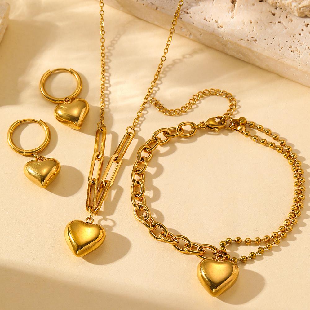 Stainless Steel Zircon Set Bracelet Necklace Earring Hanging Heart Design Atmosphere Light Luxury Zircon Set For Women Zircon
