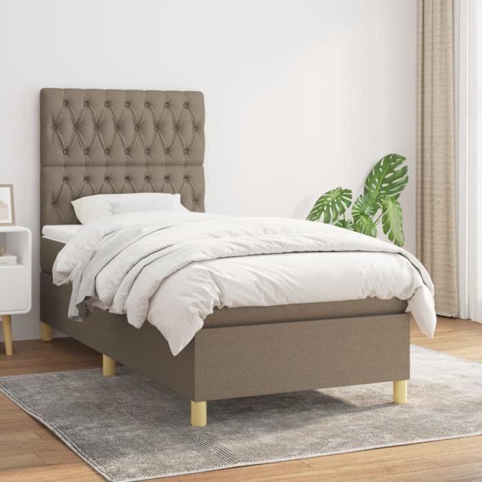 3142549 vidaXL Divan Bed with Mattress Taupe 90x200 Cm Fabric