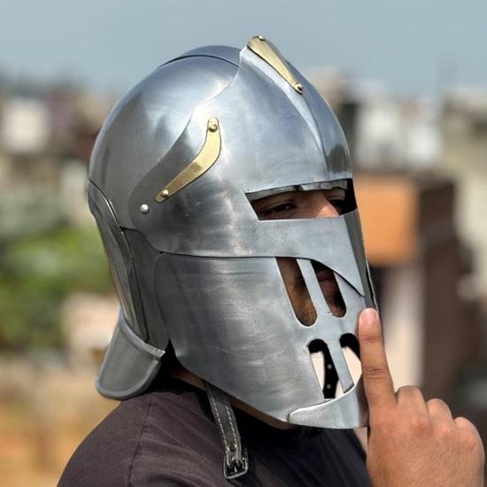 Visor of Aegis Prime Handcrafted Medieval Knight Helmet with Golden Accents for , Cosplay Collectors
