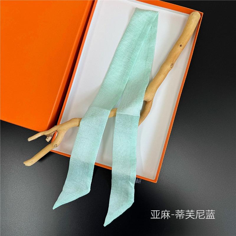 New monochrome women's decorative streamer wrapping bag ribbon solid color linen silk scarf small scarf headband scarf
