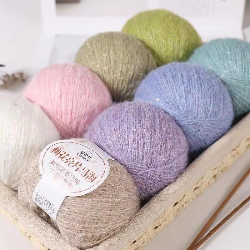 50g Funkelnde Pflaumenblüten Glitzer Ma Hai Wollgarn Handgestrickter Pullover Faden DIY Schal Schal Faden Wollgarn Knäuel