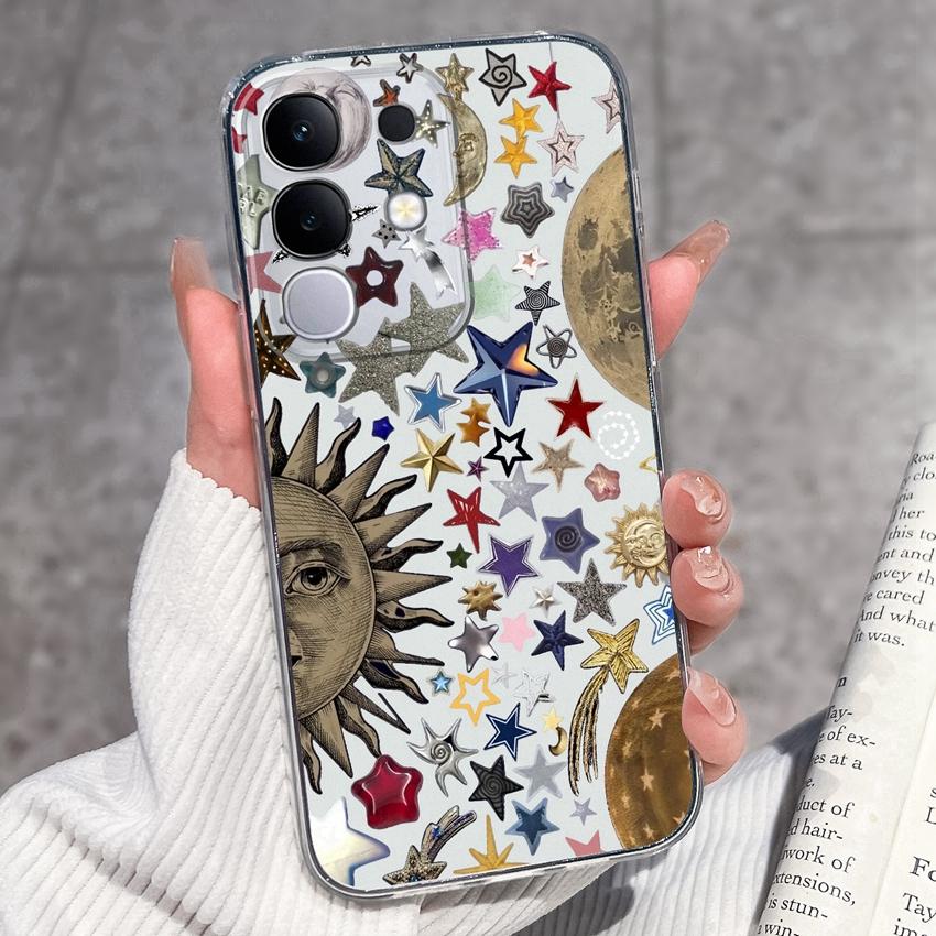 Shockproof Silicone Phone Cases For Vivo Y29 Y29s Y28 Y27 Y27t Y22 Y22s Y21 Y21e Y21s Y20 Y20i Beautiful Lavender Pattern Clear Covers For Vivo Casing