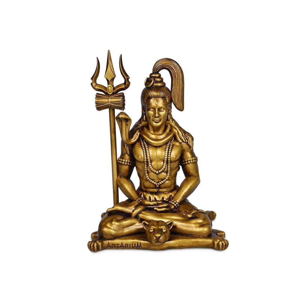 4 Inch Meditating Shiva Idol for Car Dashboard and Home Decor, Lord Shiv Murti Mahadev Sitting Statue Showpiece for Puja Room, Mandir,