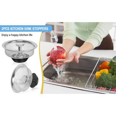 2Pcs Stainless Steel Kitchen Sink Strainer with Handle and Stopper Kitchen Sink Drain Basket/Stopper/Plug Kitchen Drain Strainer Mesh Sifter Filter