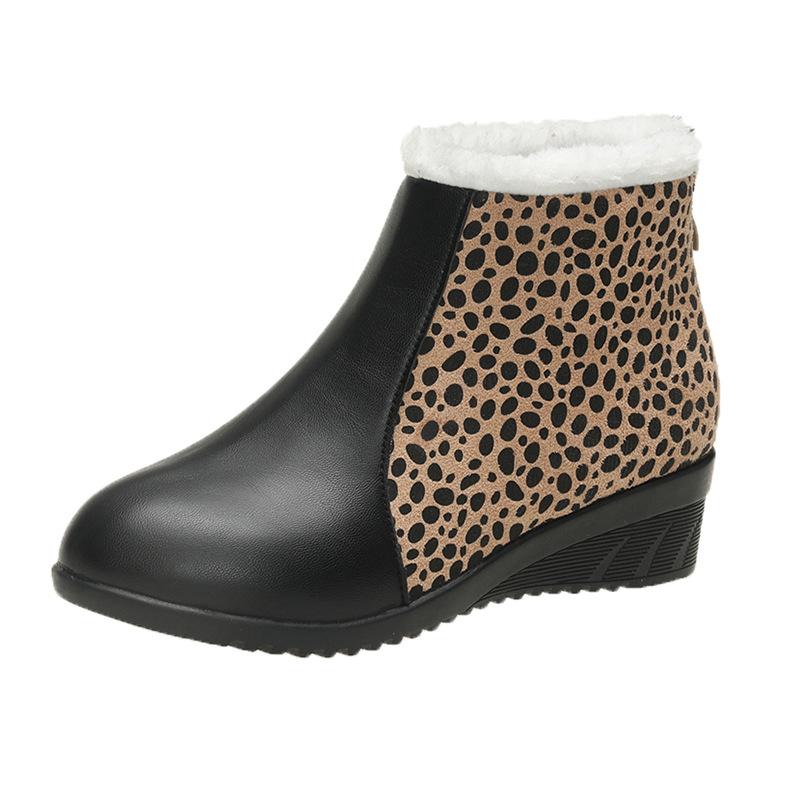 Fashion Shoes for Women Winter Leopard Print Ankle Plush Warm Short Boots Zippers Snow Boots Comfortable Non-slip Botas De Mujer 35-41