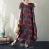 Krátký rukáv Plus size Bavlněné vintage květinové nové šaty pro ženy ležérní volné dlouhé letní šaty