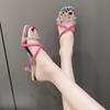 Slides Rhenstone Heeled Shoes Pink Women's Slippers and Ladies Sandals Chic Elegant Fashionable On Promotion Summer Footwear Pvc