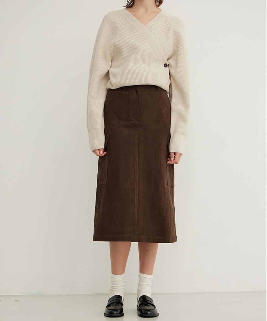 Step Around Corduroy Cargo Midi Skirt_Brown