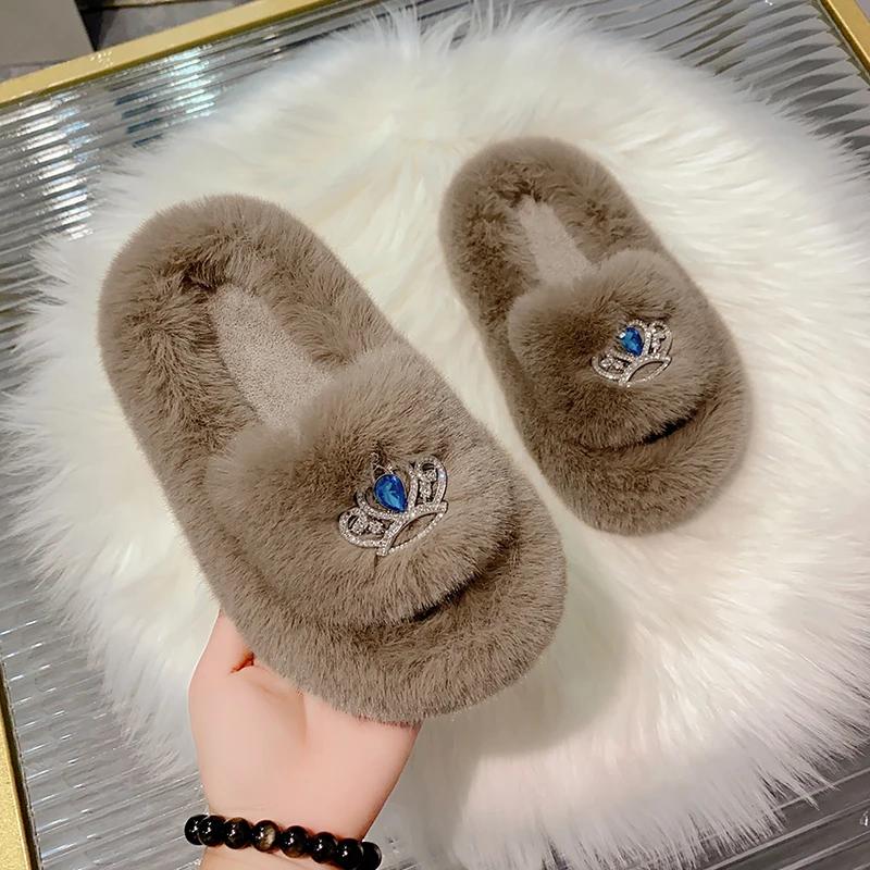 2024 new  children plush slippers home indoor warm thickened non-slip baby cute slippers kids shoes  toddler girl shoes
