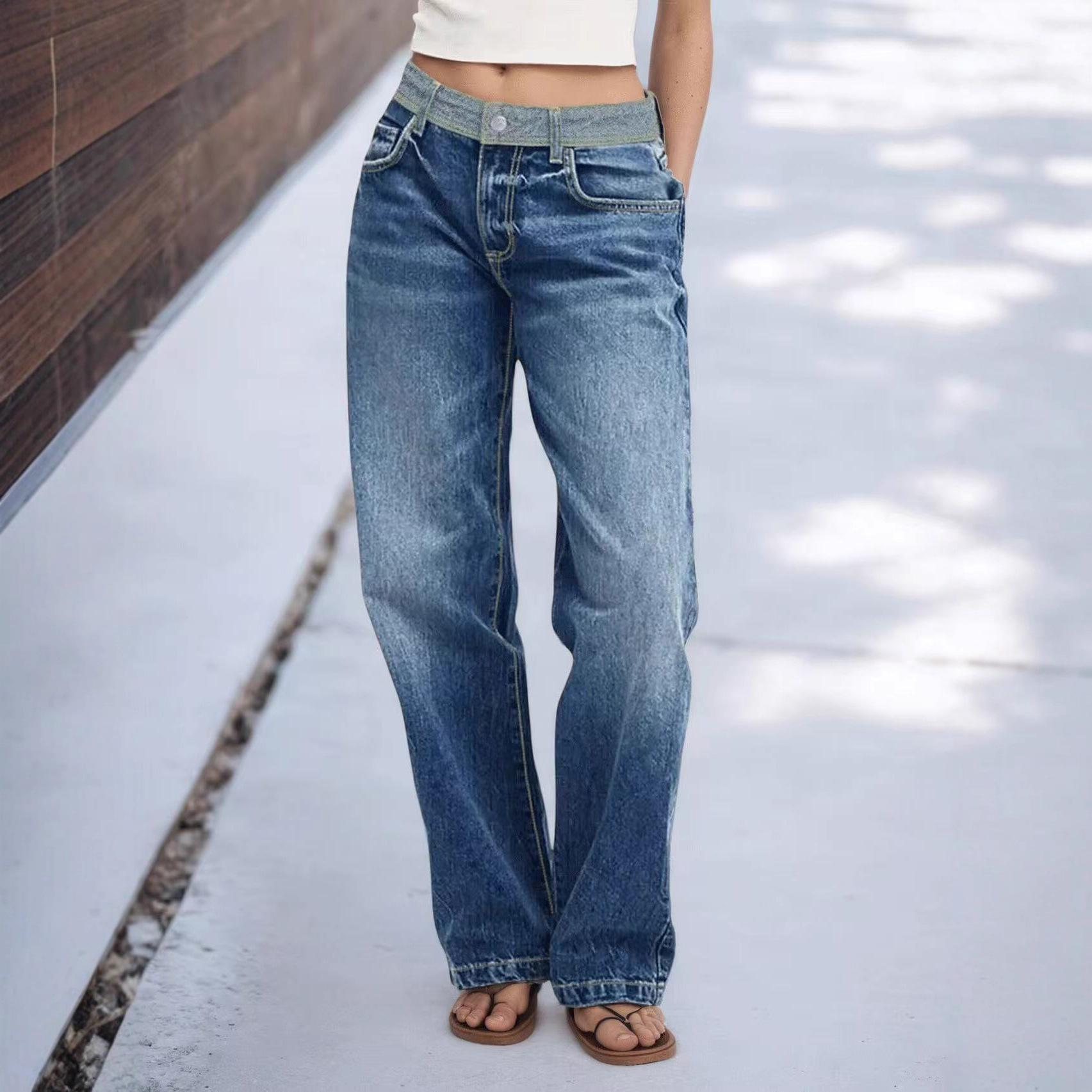 

Женские джинсы из вываренного денима с манжетами - Стильная и удобная повседневная одежда XS синий