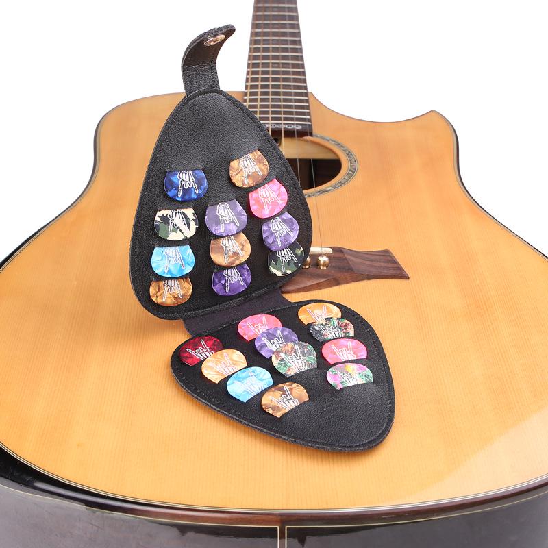 Large Capacity Black PU Leather Guitar Pick Storage Bag
