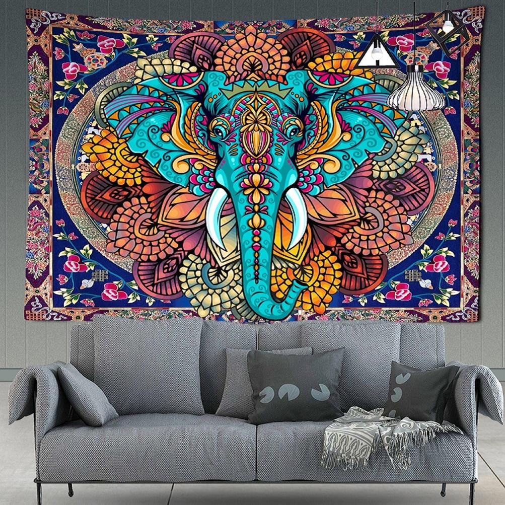 Exotic Bohemian Elephant Tapestry Boho Mandala Tapestry Tribal Ethnic Elephant Wall Tapestry for Bedroom Living Room Dorm Decor