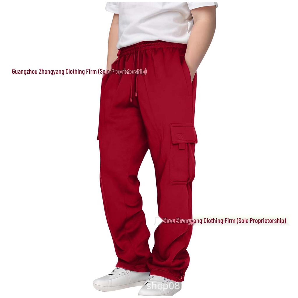 2024 Boys' European & American Multi-Pocket Drawstring Cargo Sweatpants for Middle & Big Kids