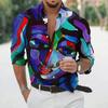 Fashion Long Sleeve Lapel Button Up Plus Size Shirt Men 3d Print Blouse