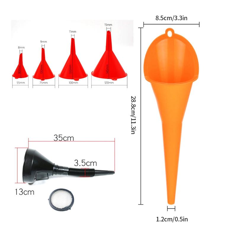 10 Stück Automobil-Trichter-Set, Kunststoff-Öltrichter mit langem Hals, Schnapptrichter, rechtwinklige Trichter, Kraftstofftrichter mit weiter Öffnung - A99D