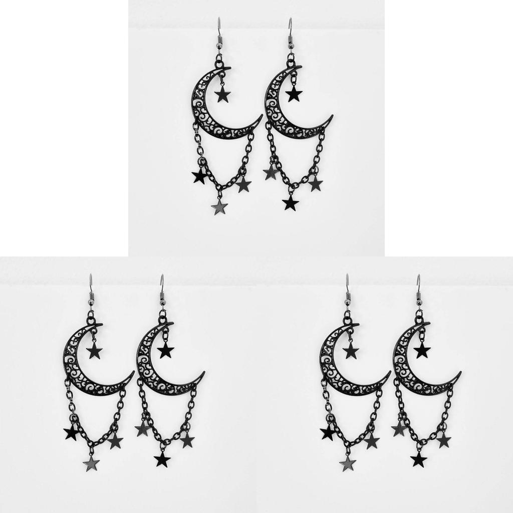 Gothic Black Moon Star Chain Earrings With Vintage Bohemian Style For Women