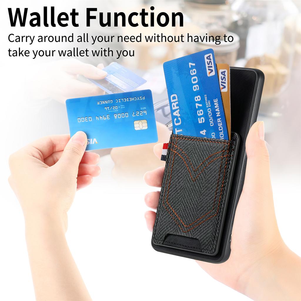 For Google Pixel 10 Pro XL Phone Case Retro Jean Cloth Texture Leather Back Cover with Card Holder