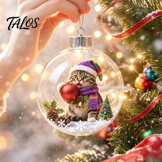 LED Transparent Christmas Balls Glowing Story Ornament, Light‑Up Mini Animals Hanging Ball Ornament with Warm Acrylic Gift Souvenirs Light,