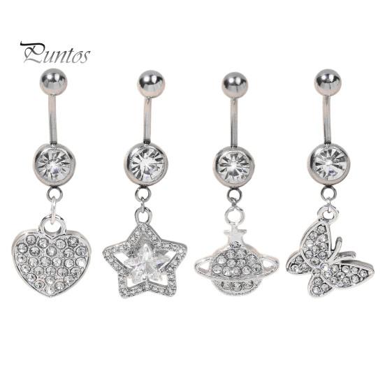 Bauchnabelpiercing-Ring mit Strasssteinen, Liebesherz, Schmetterlingen, fünfzackiger Stern-Anhänger, sexy hypoallergener Edelstahl-Bauchnabelpiercing-Ring