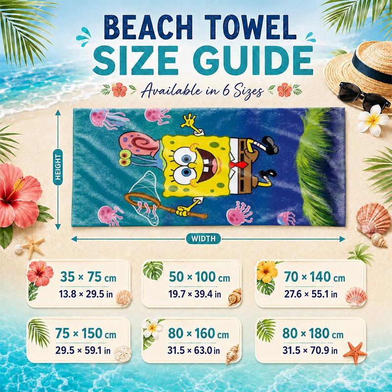 SpongeBob Beach Towel SpongeBob SquarePants beach towel featuring vibrant underwater scene with jellyfish and snail on deep