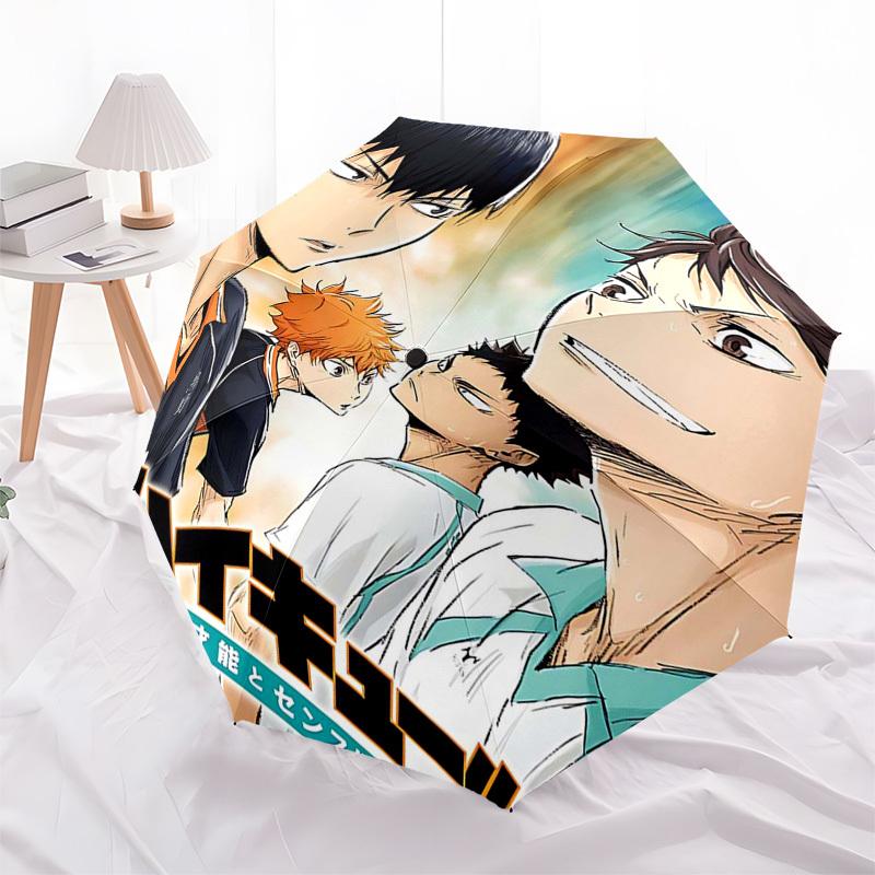 

1pc Haikyuu!! Automatic Opening Closing Umbrella Portable 3-Fold Design, 8-Bone Iron Frame Outdoor Umbrella Perfect for Fans, Travelers, and Daily Use