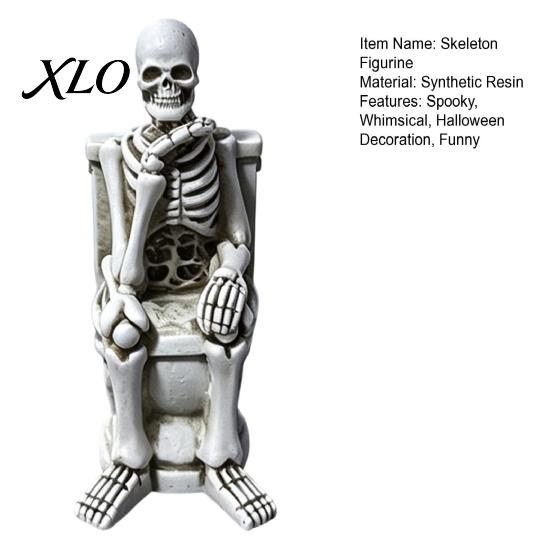 Creepy Home Accents Skeleton on Toilet Figurine, Funny Gothic Bathroom Statue, Spooky Figurines Halloween Resin Ornament for Office Shelf Desk Decor