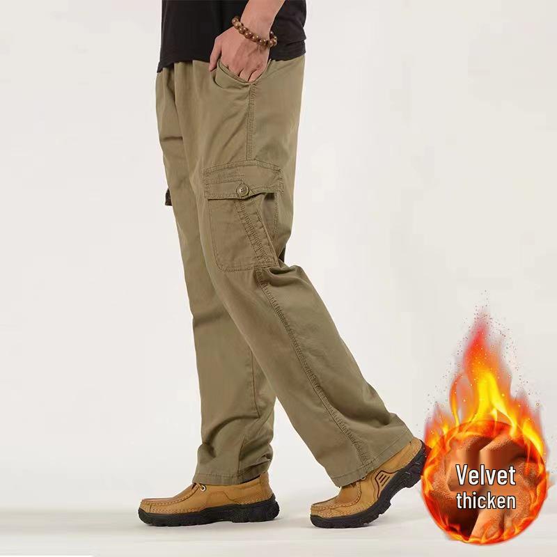 Men's Winter Thick Fleece Cotton Pants for Middle-Aged & Elderly