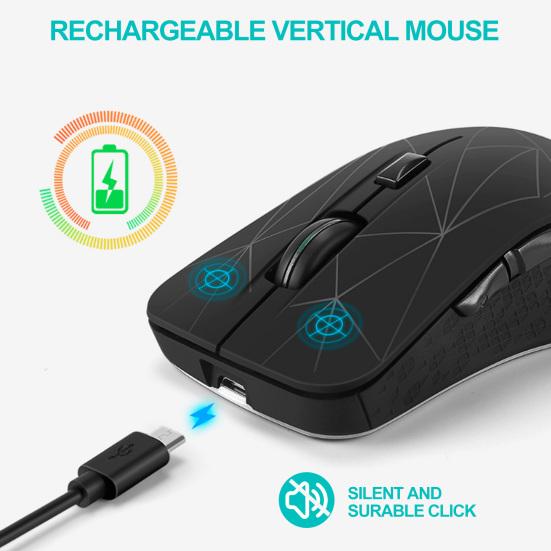 Bezdrátová myš Bluetooth Dobíjecí Dual Mode 3 Nastavitelné DPI 6 tlačítek Ergonomická optická herní myš pro PC Počítač Laptop