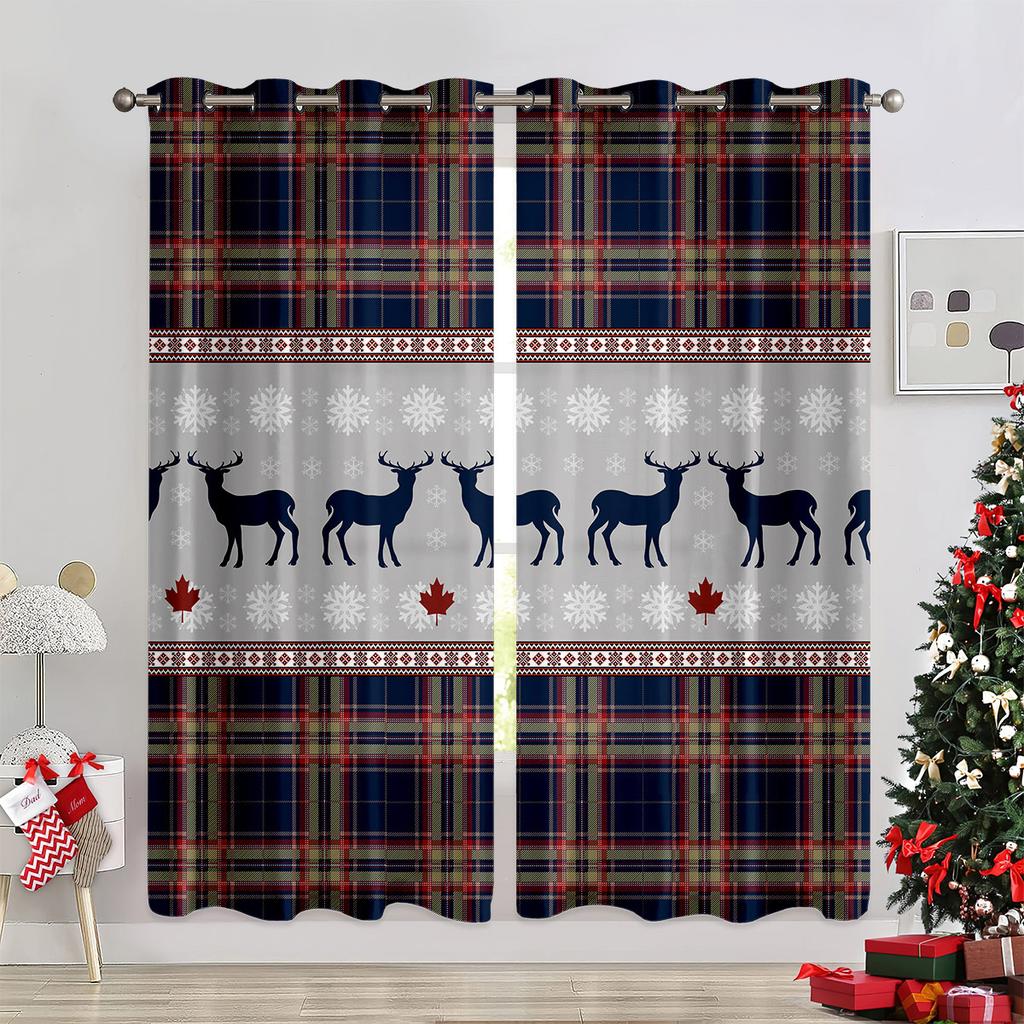 Christmas Decoration Warm Fireplace Curtains Christmas Santa Christmas Tree Children's Room Decoration Bedroom Living Room 2 Pcs