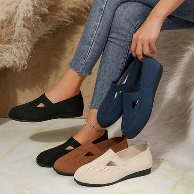 Fashion Women Flats Autumn Casual Loafers Shoes Flat Heel Round Toe Hollow-out Sneakers Women Knitted Flat Mesh Breathable Women Shoes
