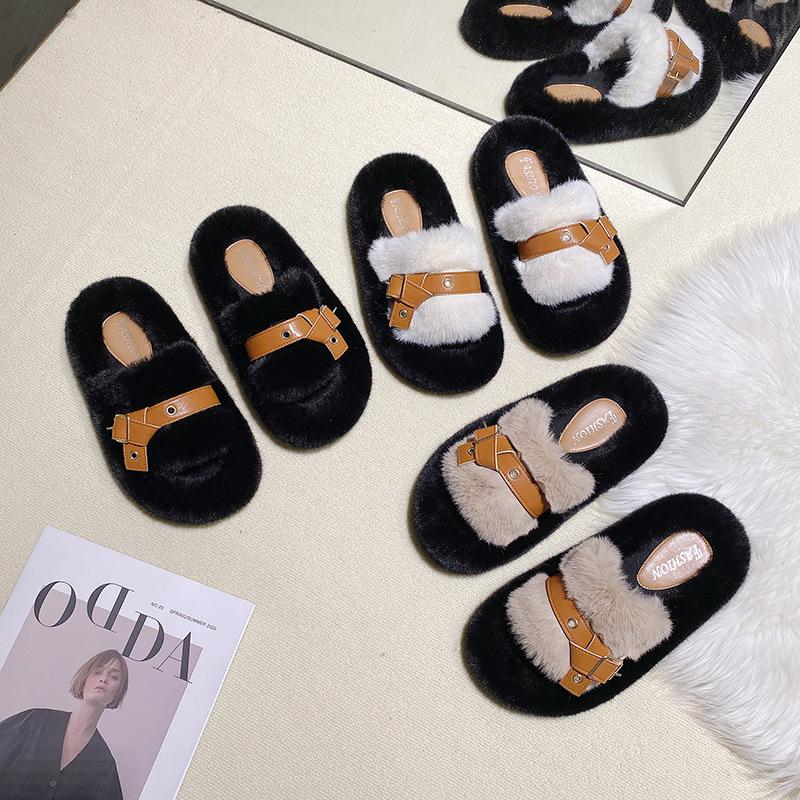 Thick-bottomed small fragrant fluffy slippers for women to wear in autumn and winter 2025 new cute home women's winter fluffy slippers