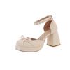 Fashion Hot Selling French Thick Heel High Heel Women's New 2025 Summer Thick Bottom Bow Mary Jane Cap Toe Sandals Rubber Sole round Toe