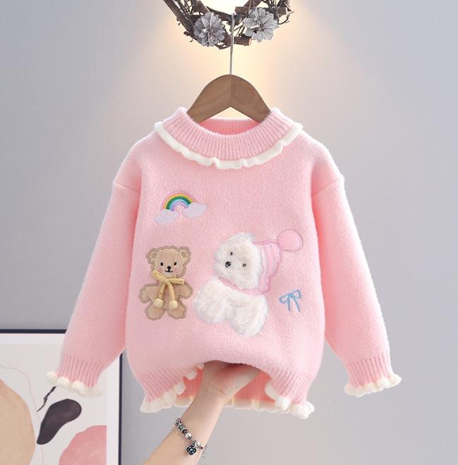 Herbst Winter Kinderpullover Mädchen Rundhals Strickware Nerzdaune Kinder Western Cartoon Langarm